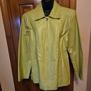 Women's Genuine Leather Lime Green Jacket, zipper front, size Large
